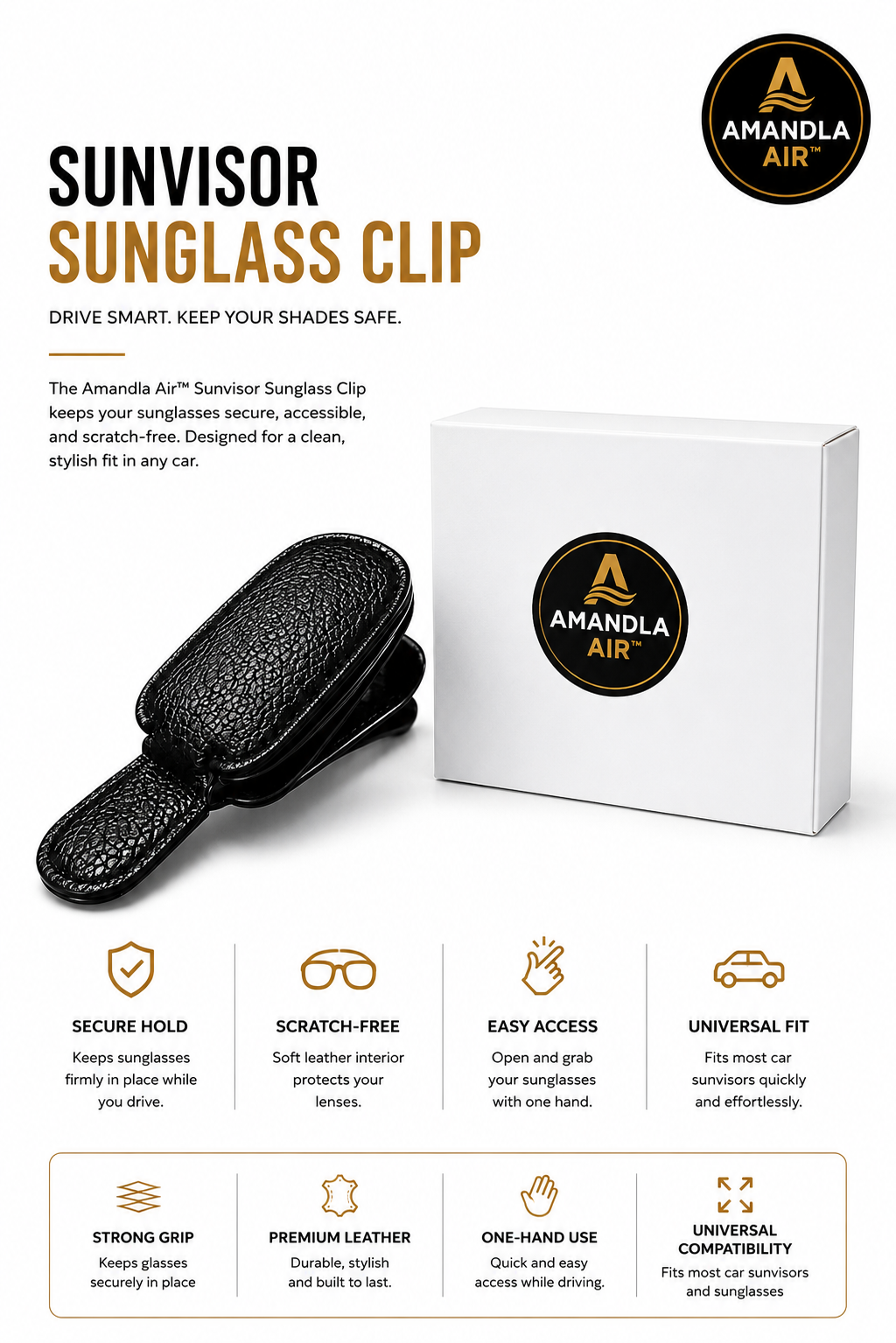 Amandla Air™ Premium Sunvisor Sunglass Clip